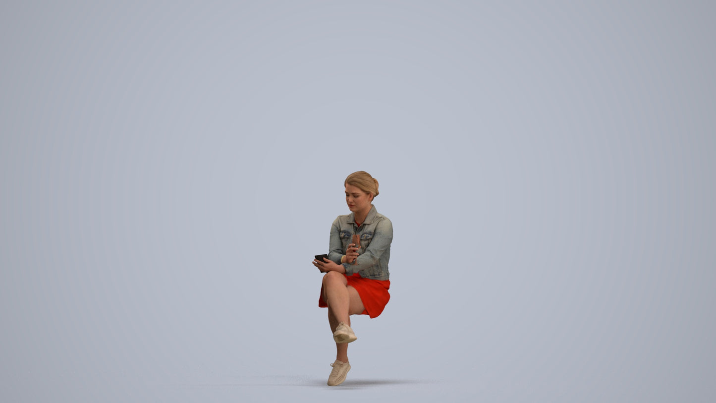 3D people model woman casual sitting, scanned human for 3ds Max rendering, standing pose render