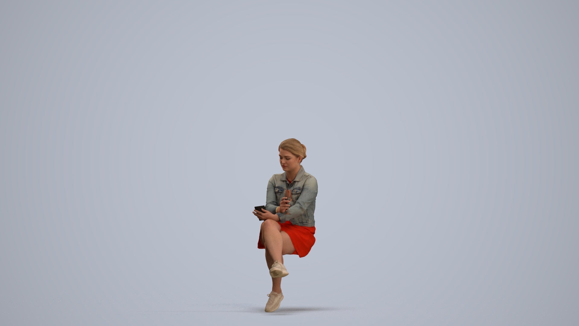 3D people model woman casual sitting, scanned human for 3ds Max rendering, standing pose render