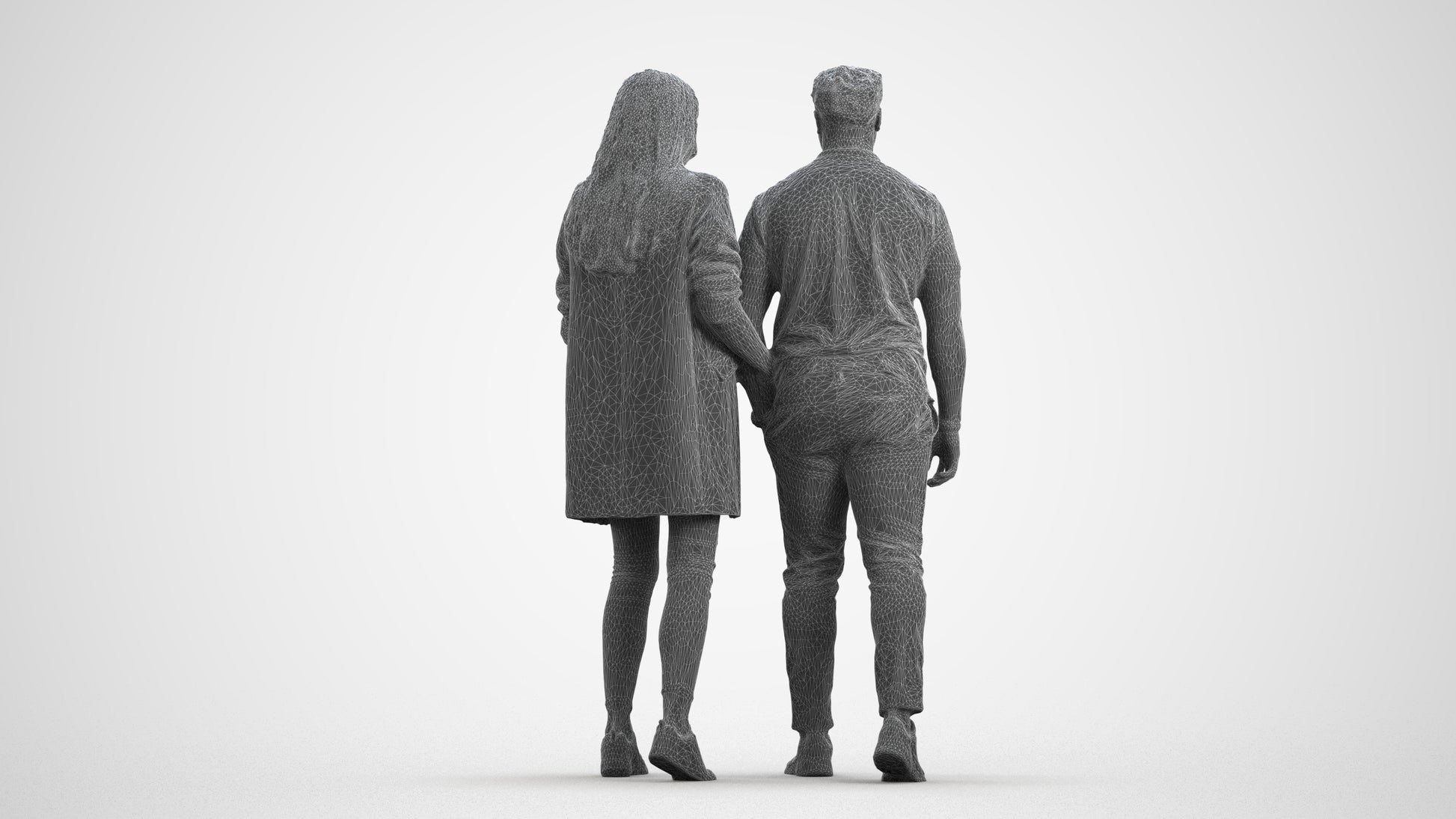 photogrammetry 3D woman casual couple, realistic human model archviz FBX, wireframe front view