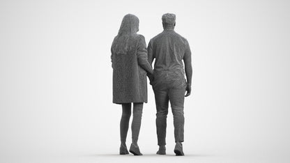 photogrammetry 3D woman casual couple, realistic human model archviz FBX, wireframe front view