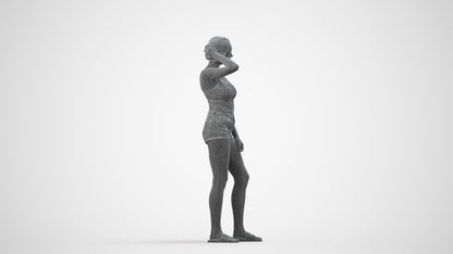 realistic 3D woman casual standing, scanned archviz people for Blender and 3ds Max, wireframe side view