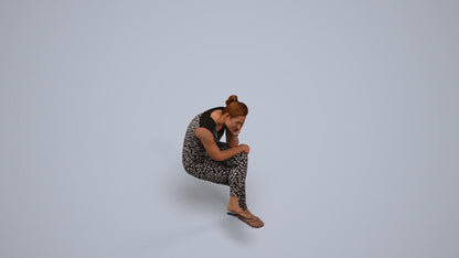 realistic 3D woman casual sitting, scanned archviz people for Blender and 3ds Max, back view render