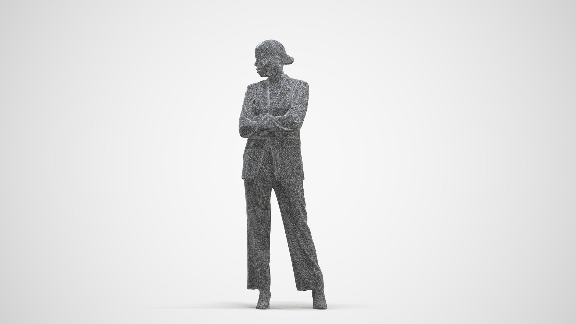photogrammetry 3D woman business, realistic human model archviz FBX, three-quarter front view render