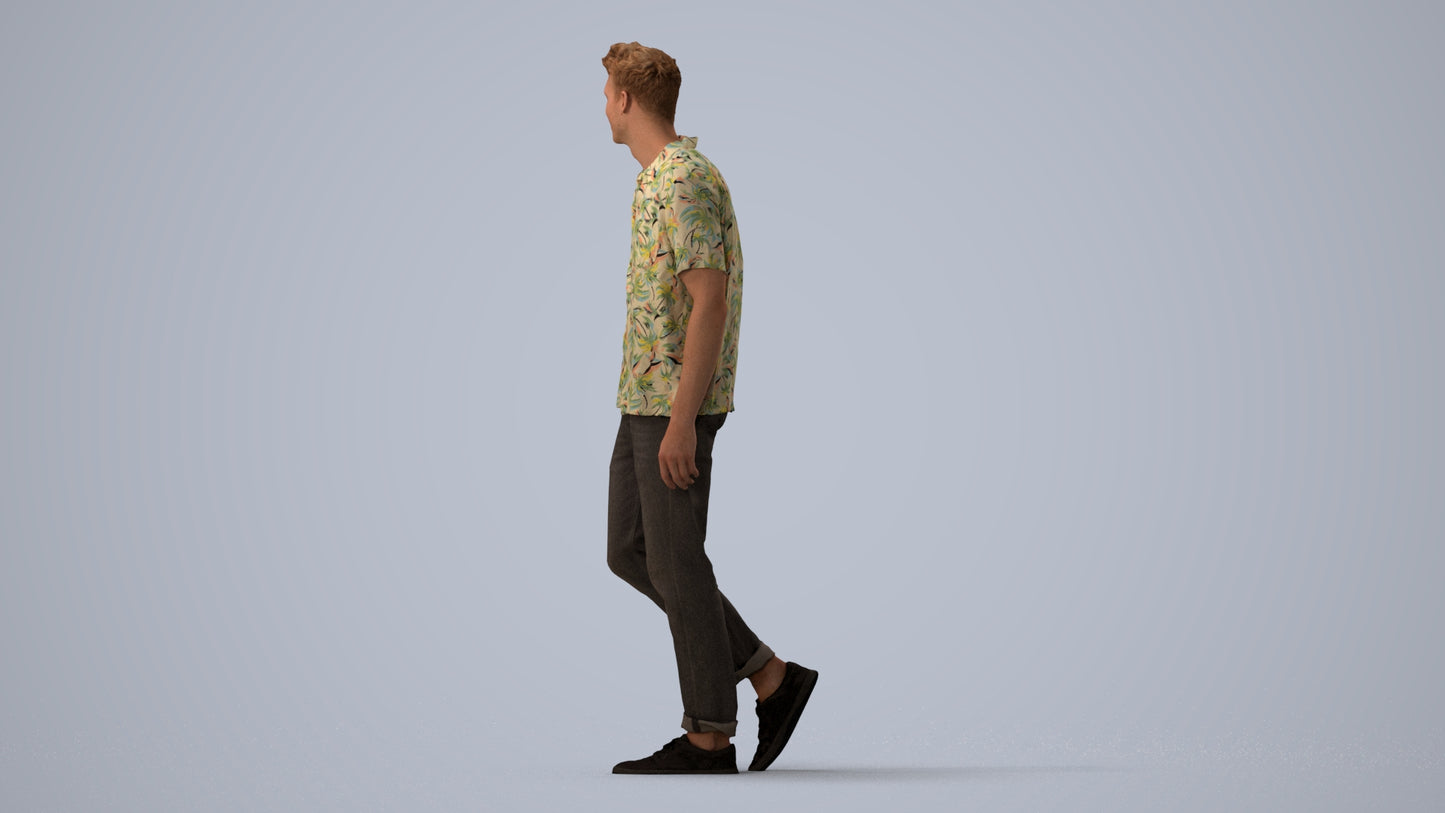 realistic 3D human man casual walking, archviz people FBX OBJ for Blender, three-quarter view render