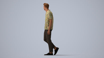realistic 3D human man casual walking, archviz people FBX OBJ for Blender, three-quarter view render