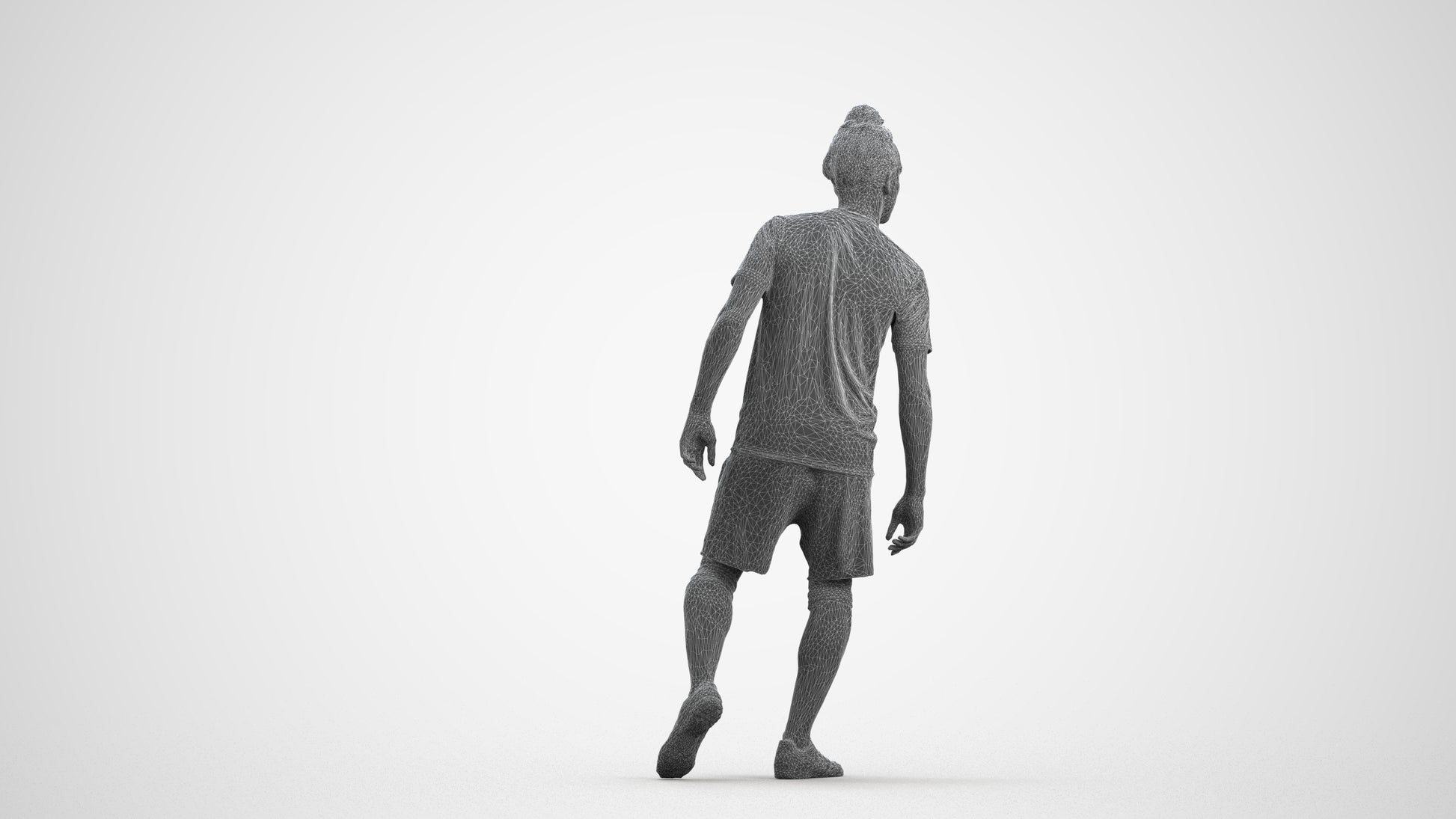 3D human model man sport, photogrammetry scanned person for archviz, wireframe front view