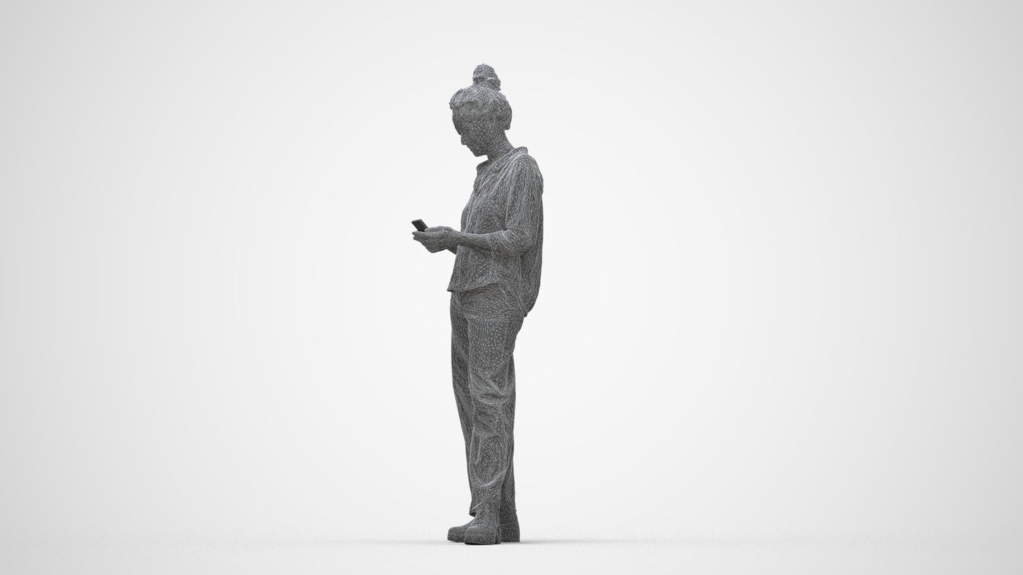 scanned 3D woman casual standing, photogrammetry people for Enscape and V-Ray, wireframe back view