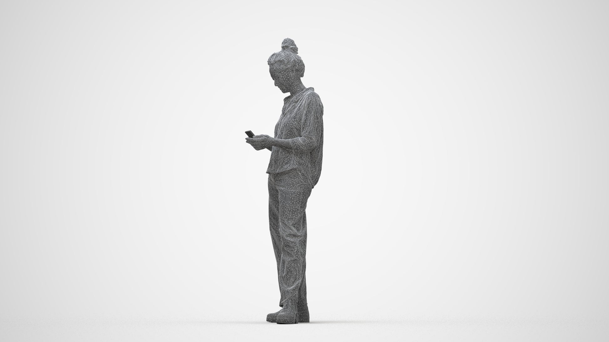 scanned 3D woman casual standing, photogrammetry people for Enscape and V-Ray, wireframe back view