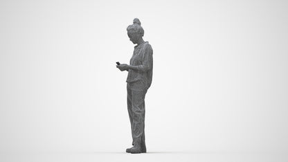scanned 3D woman casual standing, photogrammetry people for Enscape and V-Ray, wireframe back view