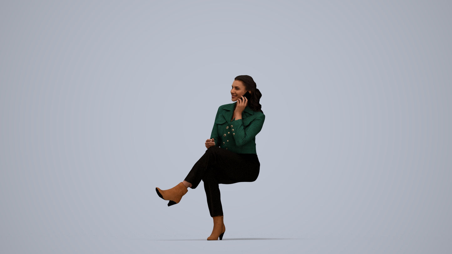 realistic 3D human woman business sitting, archviz people FBX OBJ for Blender, top-down view render