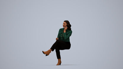 realistic 3D human woman business sitting, archviz people FBX OBJ for Blender, top-down view render