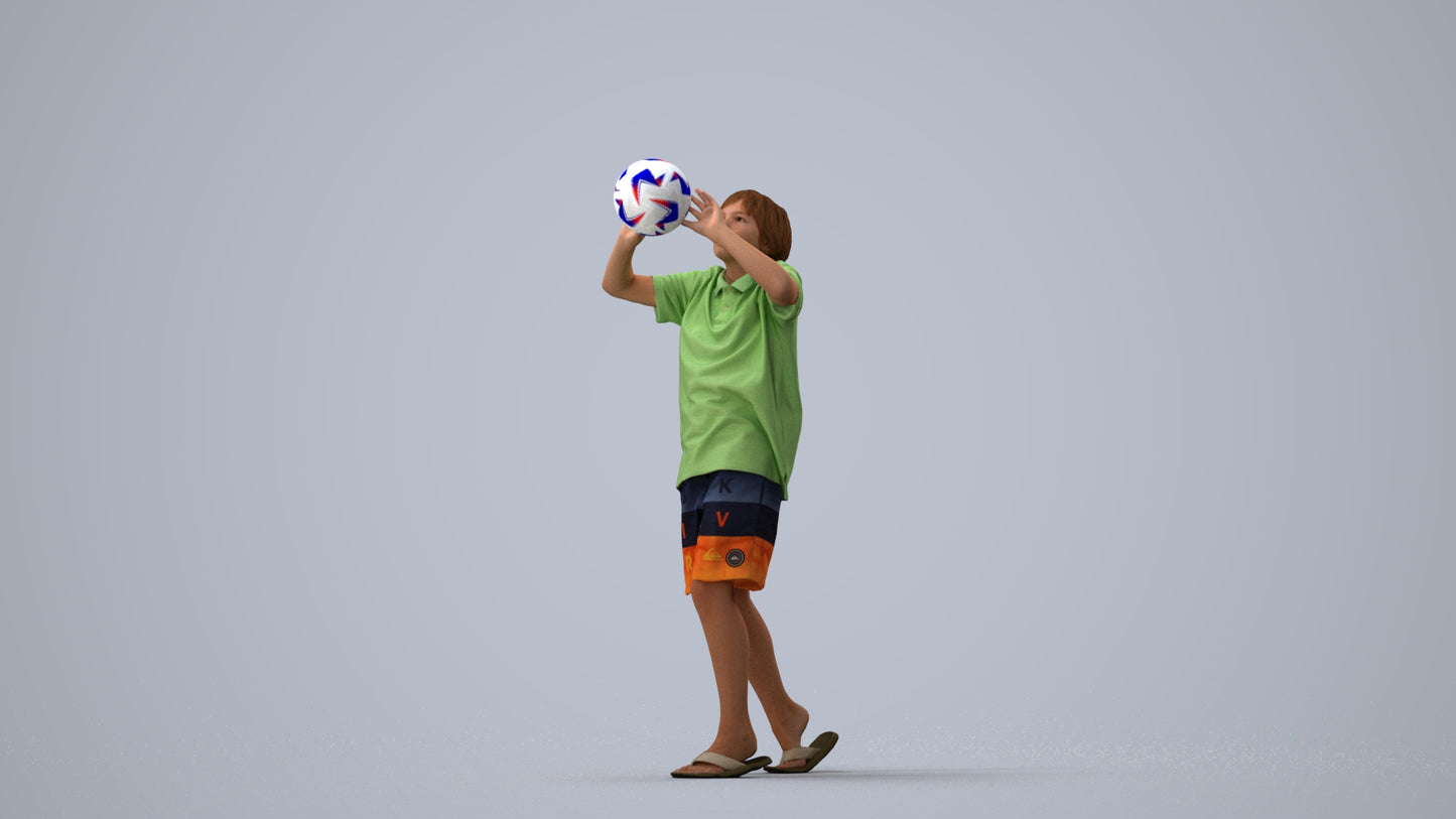 3D human model boy sport kids, photogrammetry scanned person for archviz, three-quarter view render