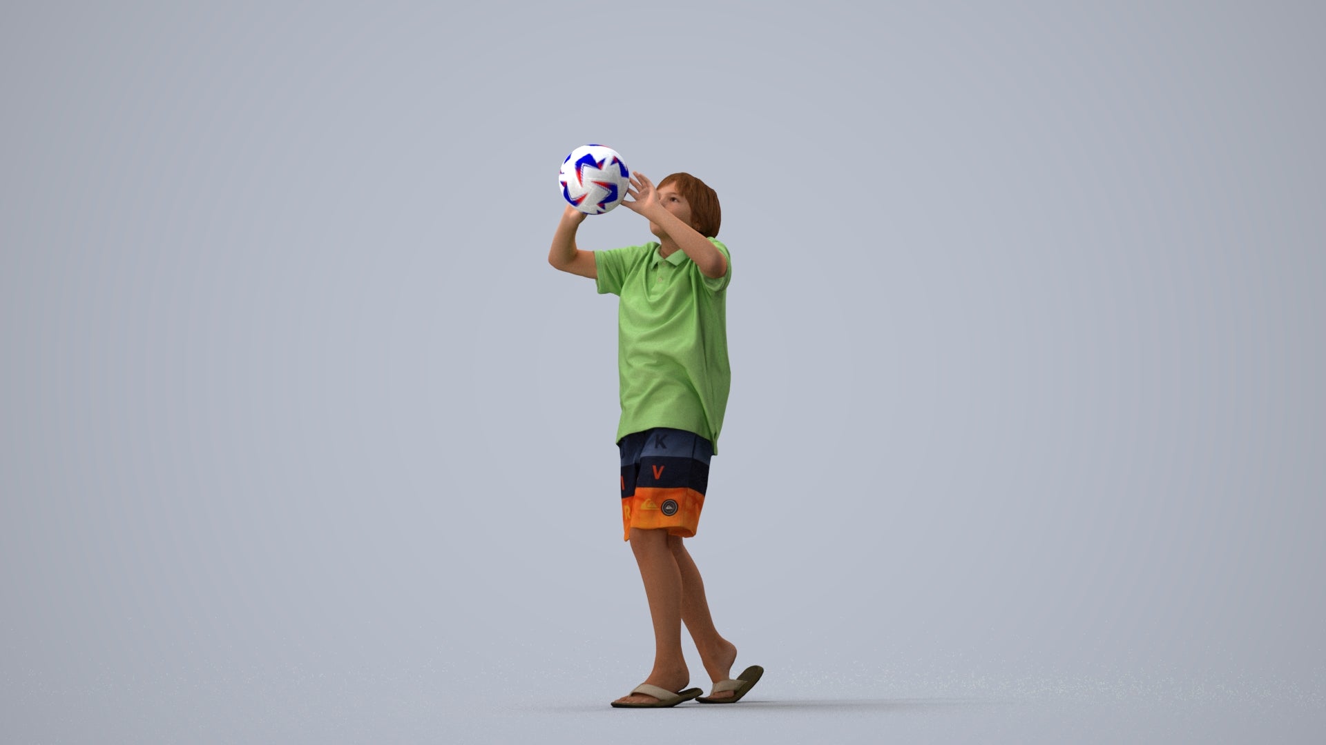 3D human model boy sport kids, photogrammetry scanned person for archviz, three-quarter view render