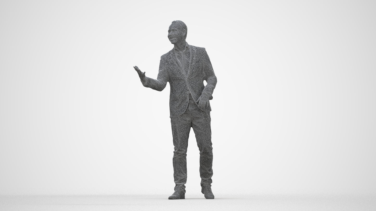 realistic 3D human man business, archviz people FBX OBJ for Blender, wireframe back view