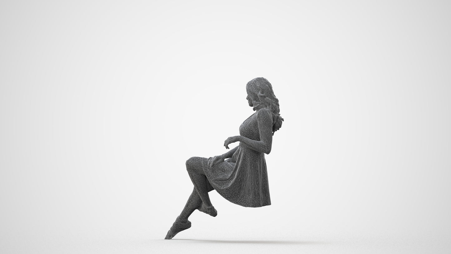 photogrammetry 3D woman sitting, realistic human model archviz FBX, square thumbnail