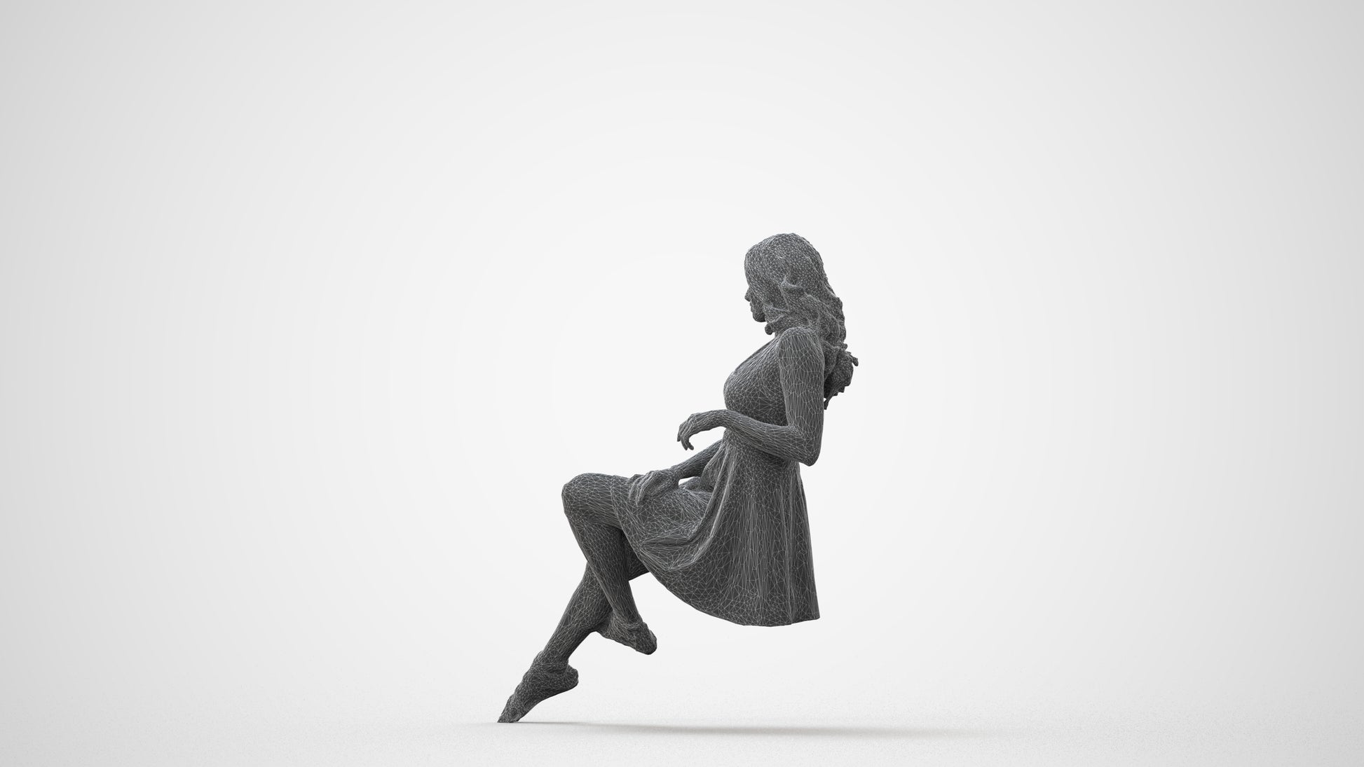 photogrammetry 3D woman sitting, realistic human model archviz FBX, square thumbnail