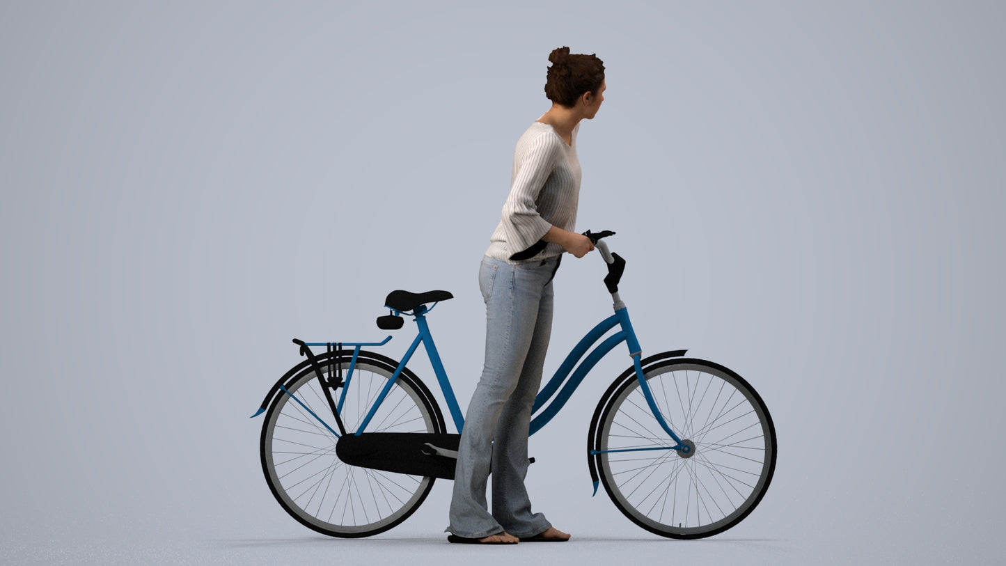 realistic 3D people woman casual cycling, render-ready for V-Ray and Corona, FBX OBJ, side view render