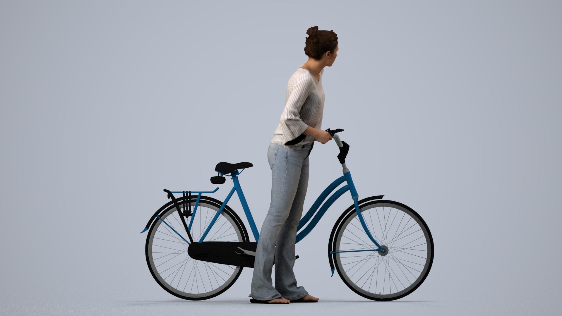 realistic 3D people woman casual cycling, render-ready for V-Ray and Corona, FBX OBJ, side view render
