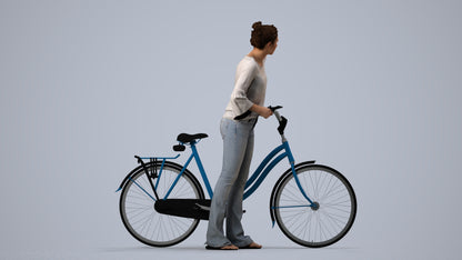 realistic 3D people woman casual cycling, render-ready for V-Ray and Corona, FBX OBJ, side view render