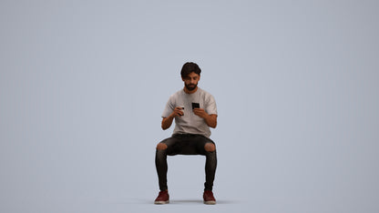 3D human model man casual sitting, photogrammetry scanned person for archviz, standing pose render