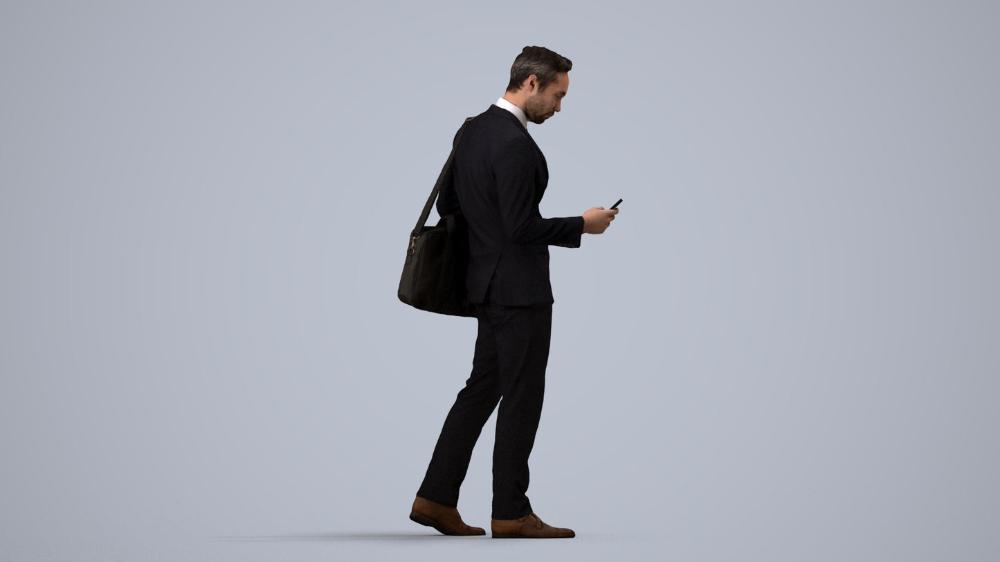 3D scanned man business formal, photorealistic archviz people for Enscape and SketchUp, side view render