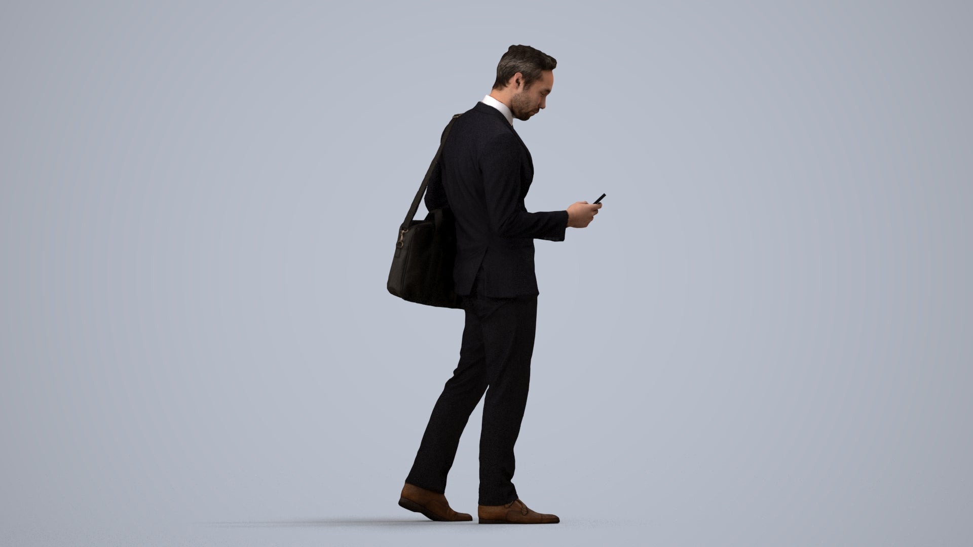 3D scanned man business formal, photorealistic archviz people for Enscape and SketchUp, side view render