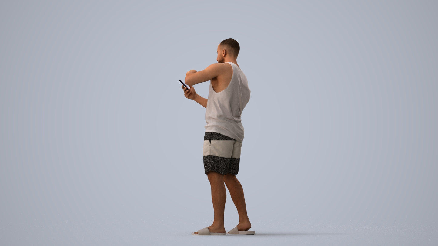 3D scanned man standing, photorealistic archviz people for Enscape and SketchUp, three-quarter view render