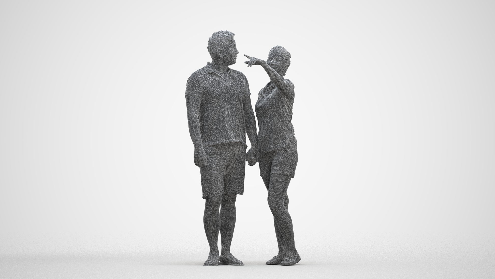 scanned 3D woman casual couple, photogrammetry people for Enscape and V-Ray, three-quarter front view render