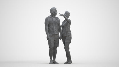 scanned 3D woman casual couple, photogrammetry people for Enscape and V-Ray, three-quarter front view render