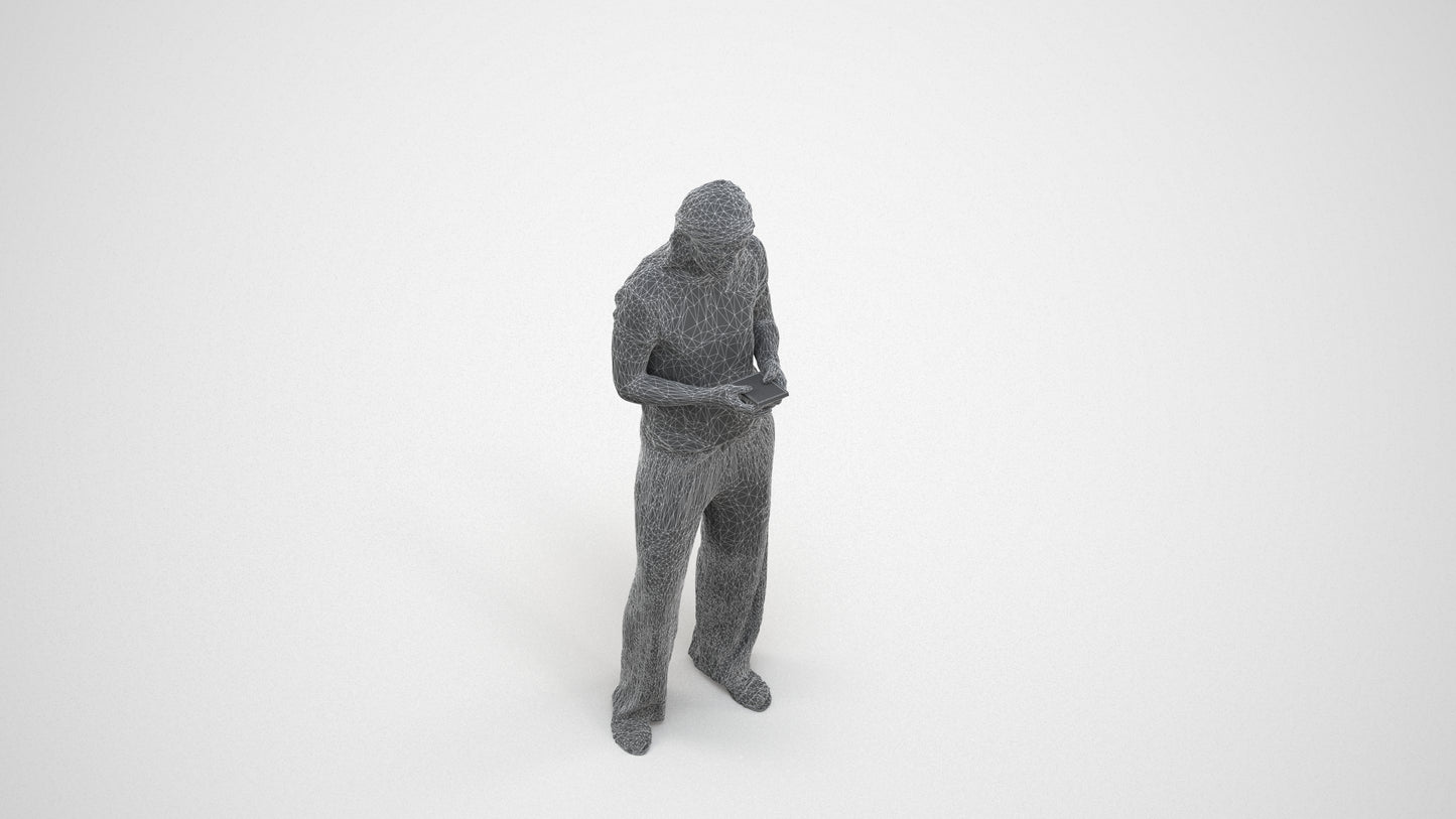 3D people model woman casual standing, scanned human for 3ds Max rendering, wireframe three-quarter view