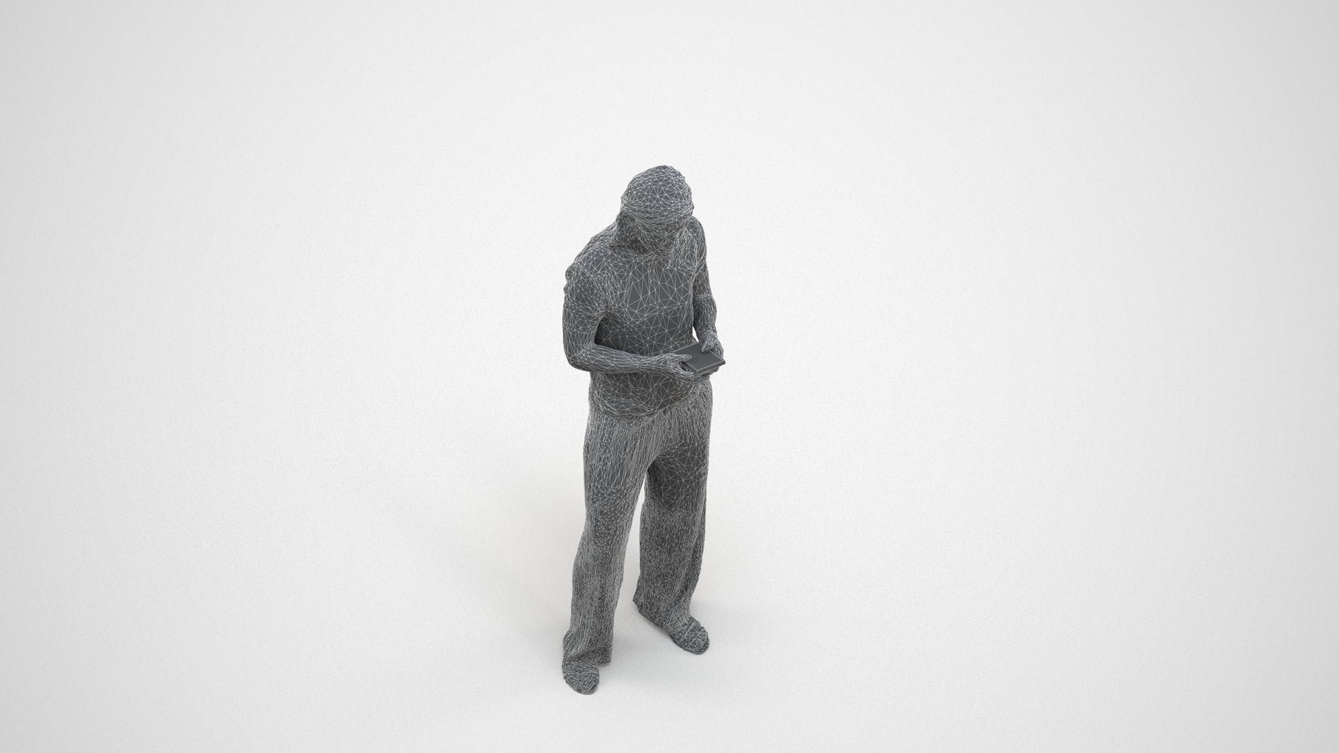 3D people model woman casual standing, scanned human for 3ds Max rendering, wireframe three-quarter view