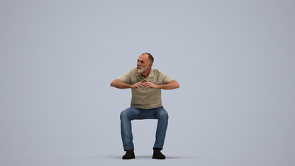 3D people model senior man casual sitting, scanned human for 3ds Max rendering, standing pose render