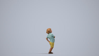 3D human model boy casual kids, photogrammetry scanned person for archviz, side view render