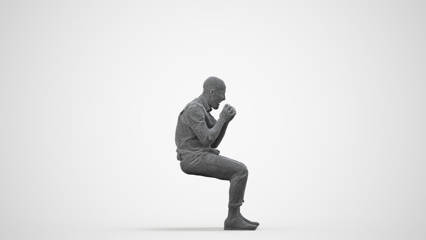 realistic 3D people man business sitting, render-ready for V-Ray and Corona, FBX OBJ, wireframe side view
