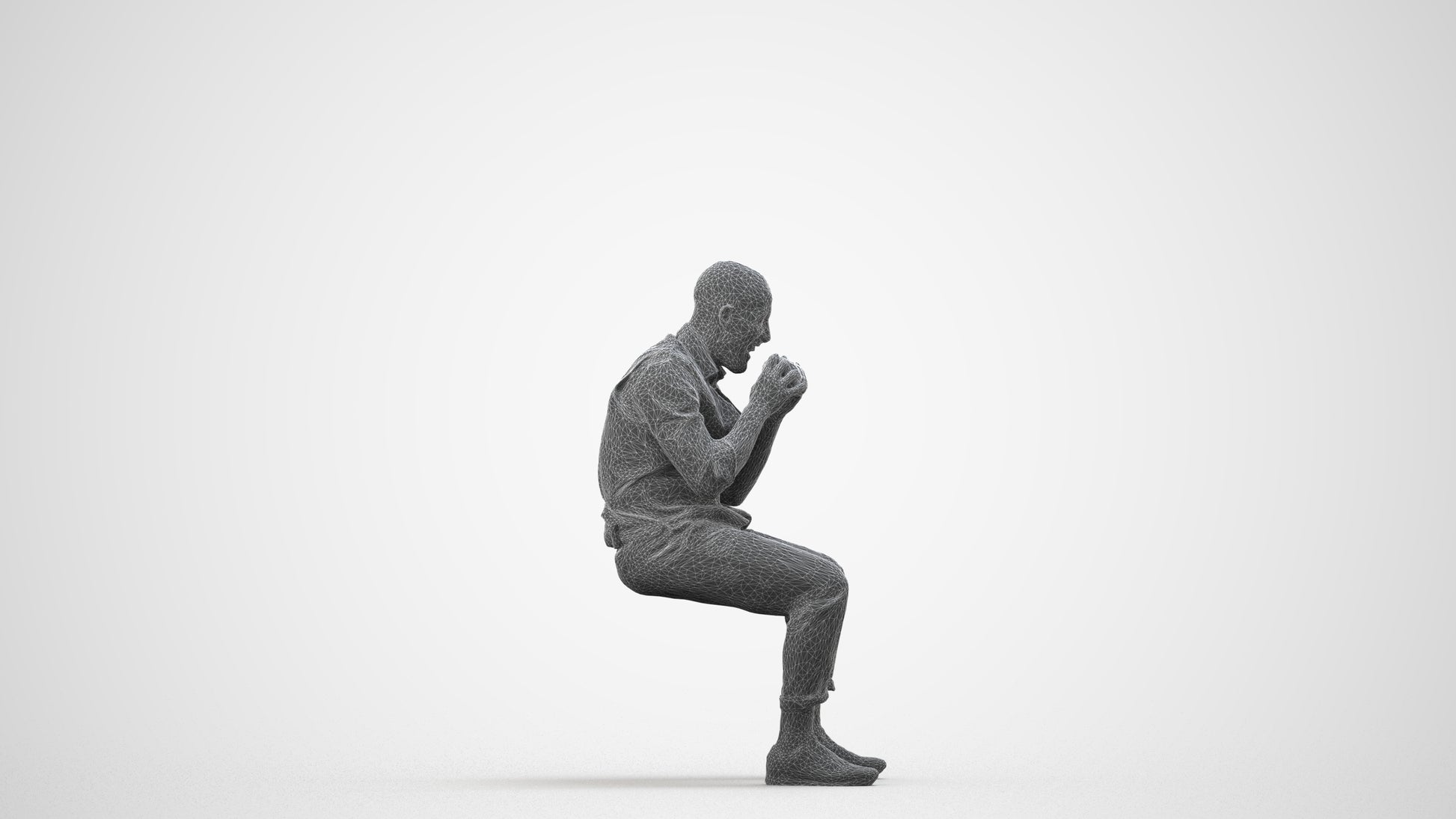 realistic 3D people man business sitting, render-ready for V-Ray and Corona, FBX OBJ, wireframe side view