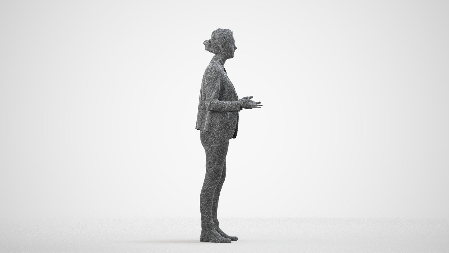 3D scanned woman business, photorealistic archviz people for Enscape and SketchUp, wireframe side view