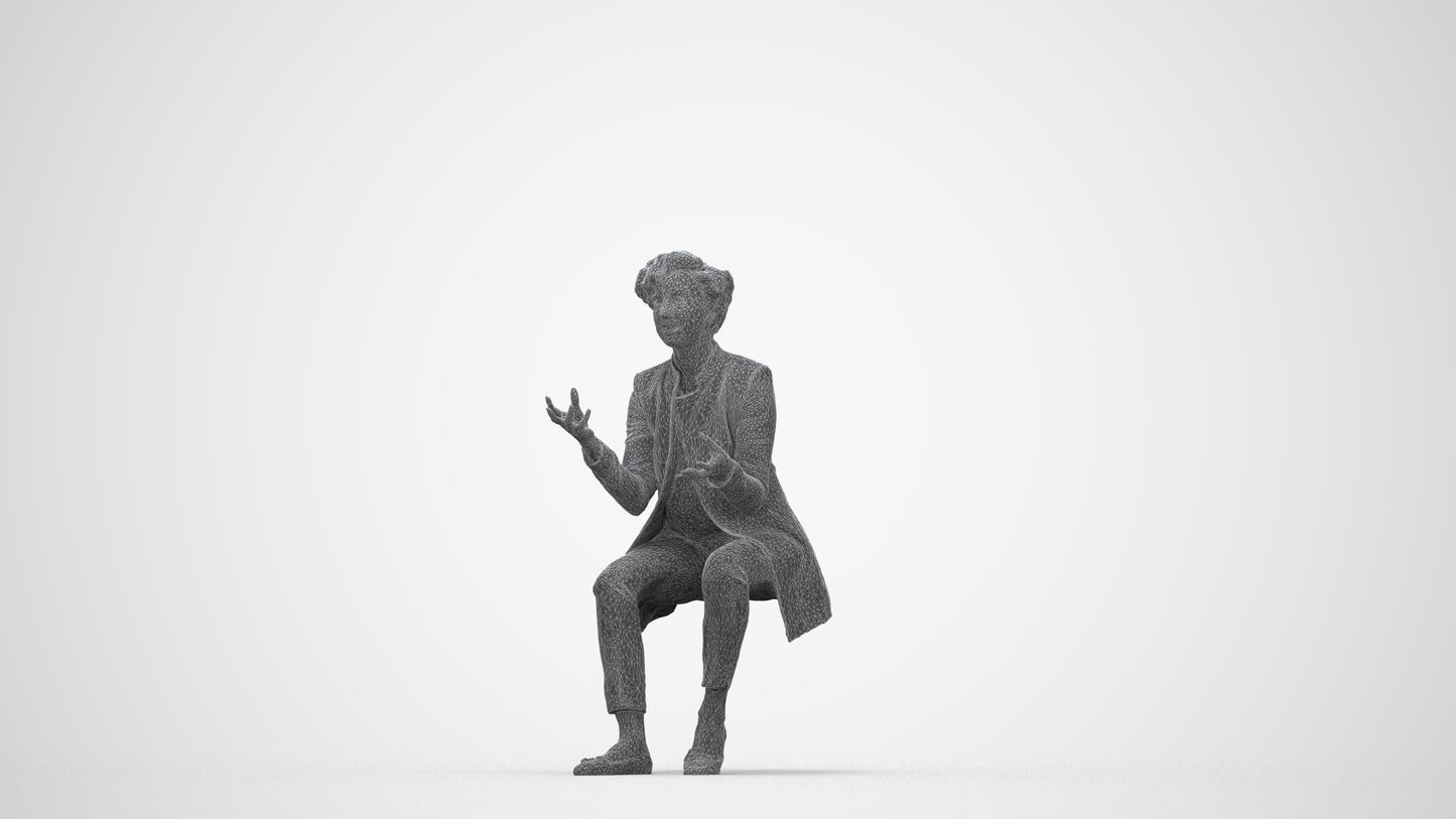 realistic 3D woman business sitting, scanned archviz people for Blender and 3ds Max, wireframe back view