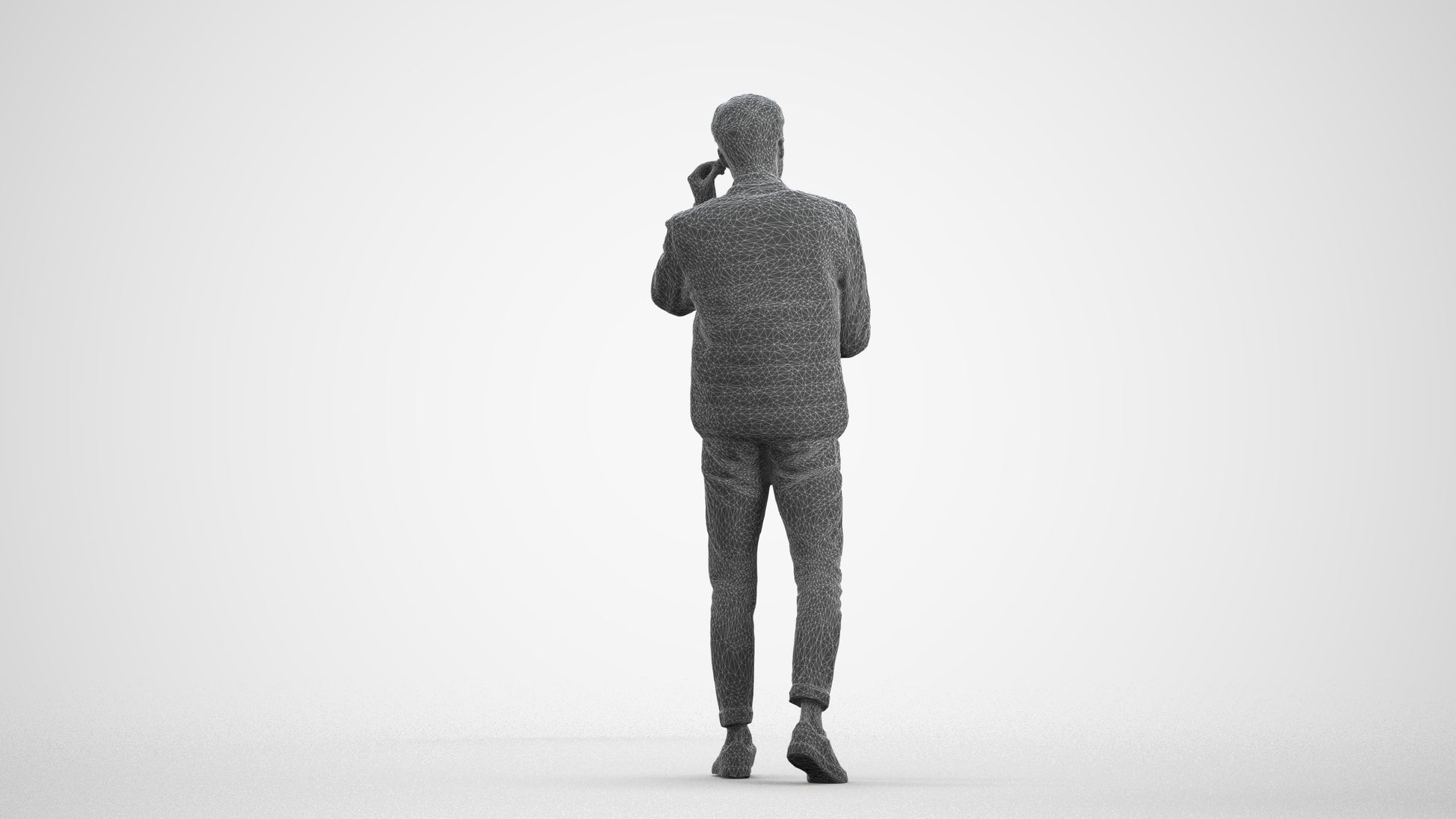 3D scanned man walking casual, photorealistic archviz people for Enscape and SketchUp, wireframe front view