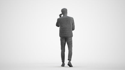 3D scanned man walking casual, photorealistic archviz people for Enscape and SketchUp, wireframe front view