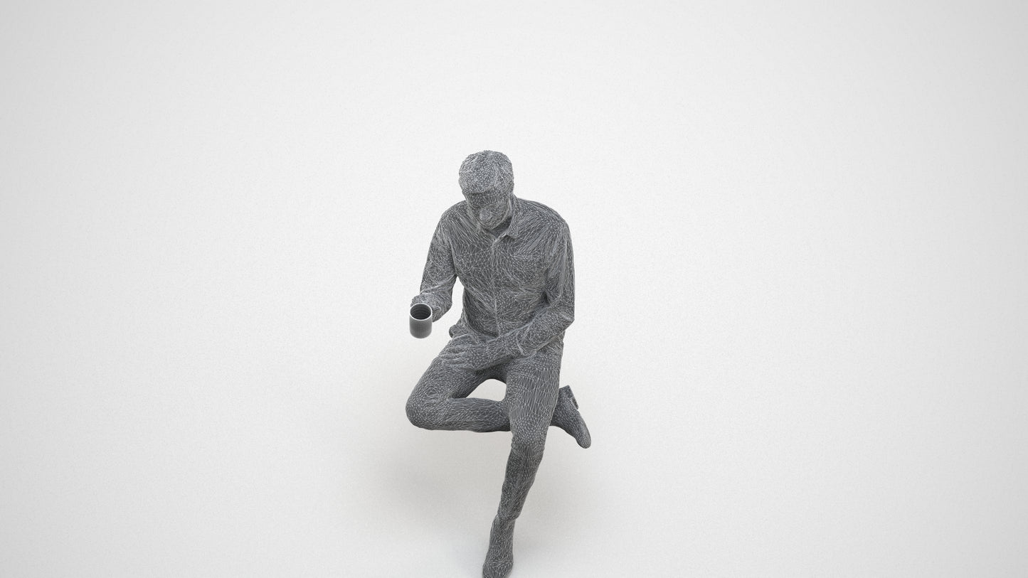 realistic 3D people man business, render-ready for V-Ray and Corona, FBX OBJ, wireframe three-quarter view
