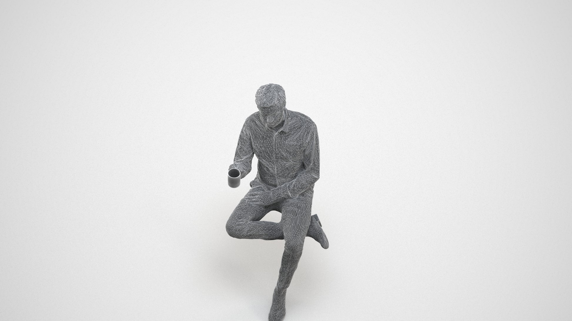 realistic 3D people man business, render-ready for V-Ray and Corona, FBX OBJ, wireframe three-quarter view