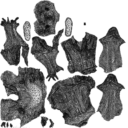 3D human model man casual sitting, photogrammetry scanned person for archviz, wireframe top-down view