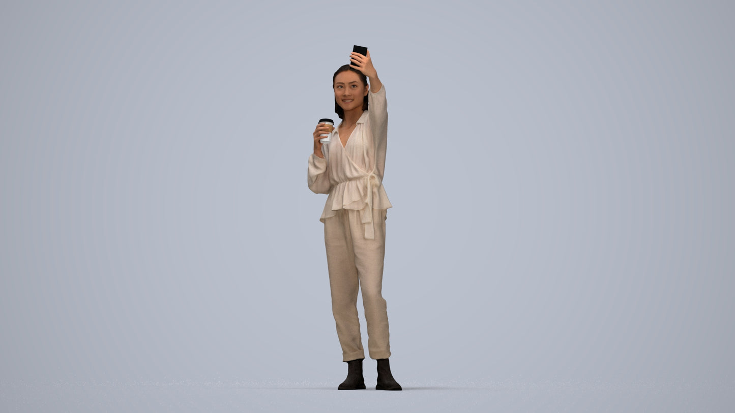 scanned 3D woman casual standing, photogrammetry people for Enscape and V-Ray, top-down view render