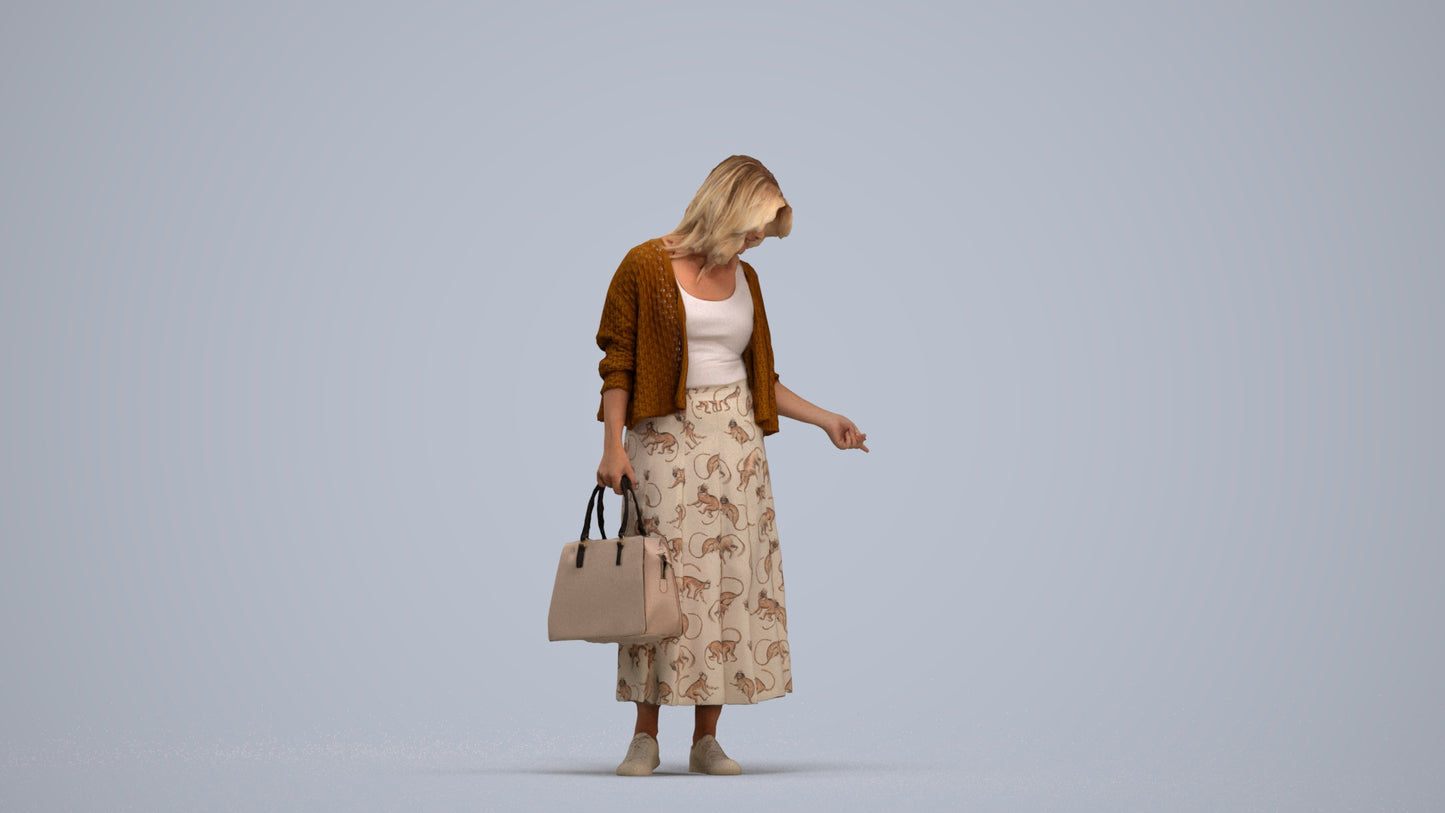scanned 3D woman casual shopping, photogrammetry people for Enscape and V-Ray, standing pose render