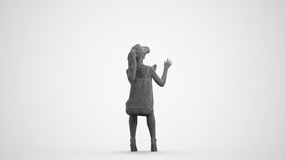 3D human model girl casual sitting, photogrammetry scanned person for archviz, wireframe front view