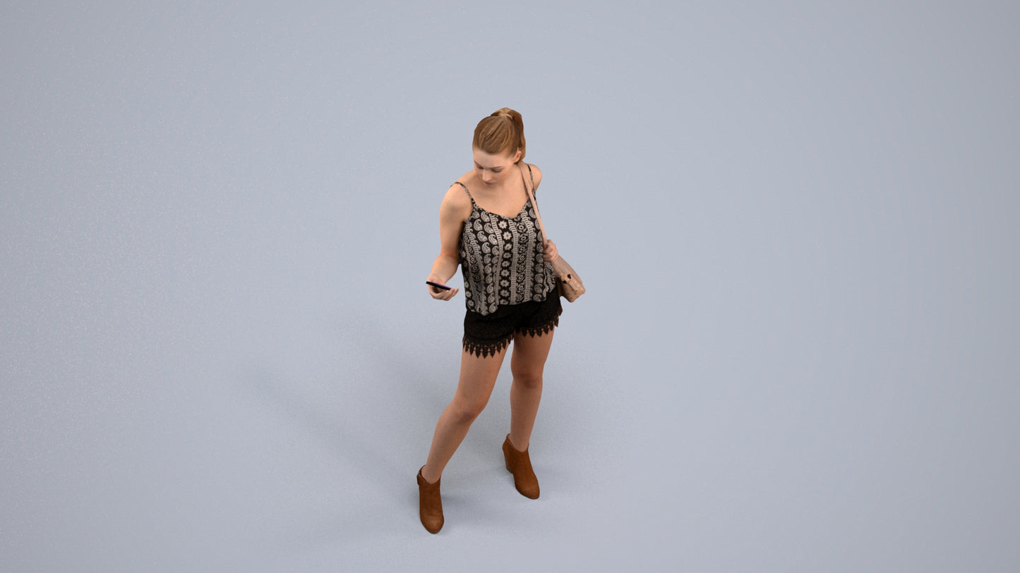 photogrammetry 3D girl casual standing, realistic human model archviz FBX, back view render