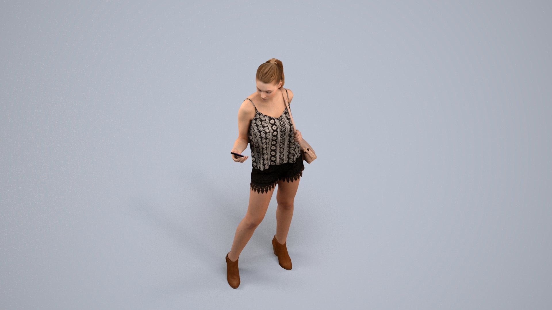 photogrammetry 3D girl casual standing, realistic human model archviz FBX, back view render