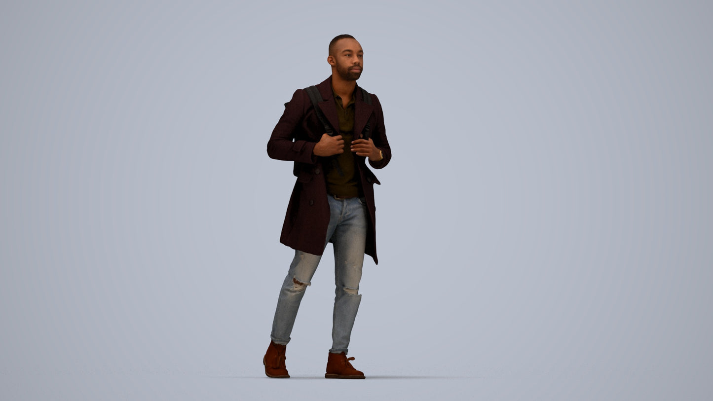 3D people model man casual walking, scanned human for 3ds Max rendering, top-down view render
