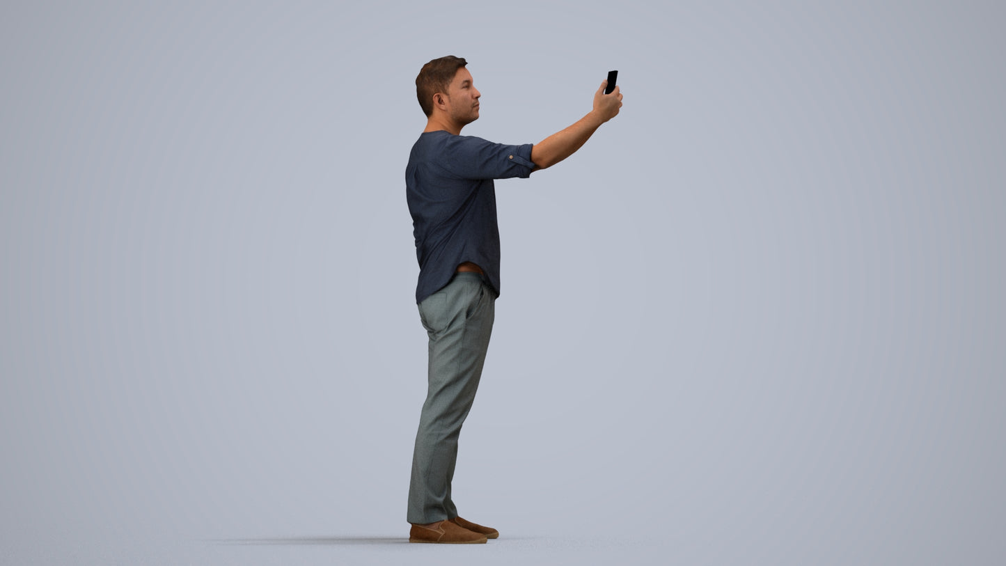 scanned 3D man casual standing, photogrammetry people for Enscape and V-Ray, side view render