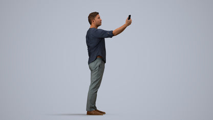 scanned 3D man casual standing, photogrammetry people for Enscape and V-Ray, side view render